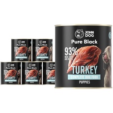 JOHN DOG Pure Black - 93% Fleisch - Premium Nassfutter für Hunde - Welpenfutter - Hypoallergenes Hundefutter - Glutenfrei Nassfutter - 100% Natürliche Zutaten - Hunde Leckerlis - 6 x 800g - (TÜRKEI)