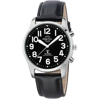 Master Time MTGA-10868-22L Herrenuhr Talking Sprechende Herren-Funkuhr mit Lederband