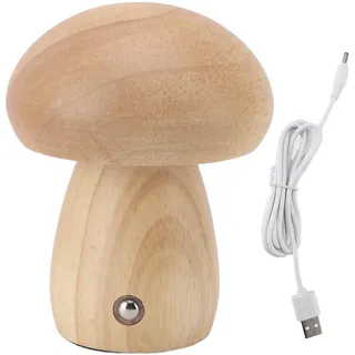 WOHPNLE LED Pilz Nachttischlampe, Kabellose Dimmbar Tischleuchte, Akku-Stilvolle Mushroom Nachtlampe mit Touch-Funktion, Tragbare Mushroom Bedside Table Lamp für Gemütliche Beleuchtung (Holzfarbe)
