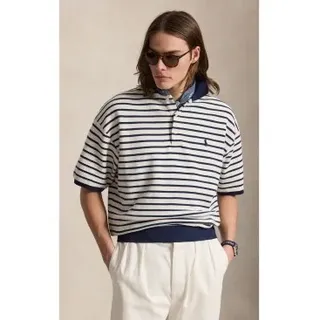 Polo Ralph Lauren für Herren. 710B18535003 Polo mit Textur und Streifen Relaxed Fit weiß, marineblau (XL), Lässig, Baumwolle, Kurzarm