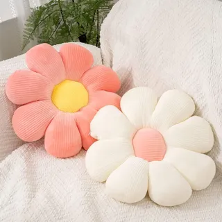 Blume Bodenkissen, 2 Stück Blumenbodenkissen Sitzkissen, 38x38cm Blumenboden Kissen Tatami Blumenförmiges, Weiches Blütenblattkissen, Kissen Blumenform für Schlafzimmer Sofa Couch(Weiß und Rosa)
