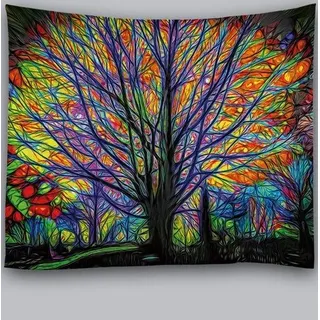 Unyqoos® Bunter Wandbehang mit Baumdesign – 100% Polyester, vielseitig als Wandteppich, Tagesdecke oder Picknickdecke für Wohn- & Schlafzimmer