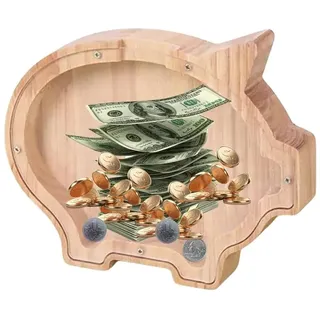 Holz Spardose für Kinder, Durchsichtiges Kleinschwein Sparschwein, Tierkasse, Gelddose, Piggy Bank Sparbüchse für Geburtstag Geschenk Deko Wohnzimmer