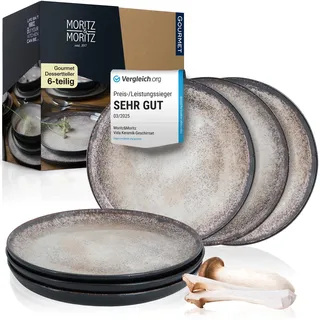 Moritz & Moritz VIDA 6er Dessertteller Set Beige - Stylische Porzellan Frühstücksteller, Kuchenteller für 6 Personen - Spülmaschinen- und Mikrowellengeeignet