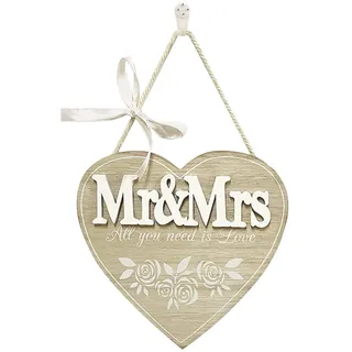 WANDIC Hochzeit Holz zum Aufhängen, 1 Stück Herz Holzschild Mr & Mrs Buchstaben für Hochzeit Dekoration Tisch Home Tür Wanddekoration