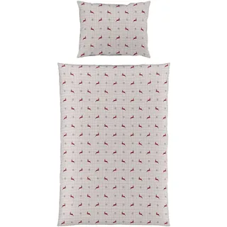 Fleuresse Bettwäsche , Rot, Weiß, Beige , Textil , Hirsch , 140x200 cm , pflegeleicht, bügelleicht , Heimtextilien, Bettwäsche & Leintücher, Bettwäsche, Satin-Bettwäsche