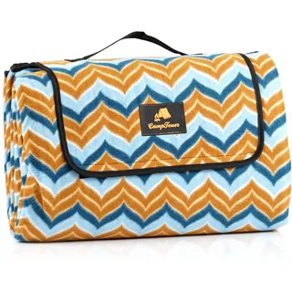 CampFeuer Picknickdecke 200x200 cm | blau/braun | Muster: Zickzack | XXL Campingdecke wasserabweisend | Stranddecke isoliert, Outdoor Decke | Camping Zubehör Picknick, Campingmatte