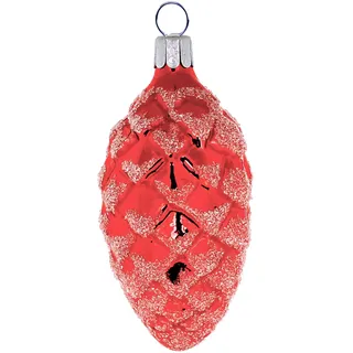 Ornex Red Ccone 6er Set Dekorative Tannenzapfen (7cm) aus mundgeblasenem und handdekoriertem Glas für Weihnachtsbaum