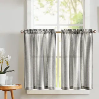 Vangao Streifen Scheibengardinen Bistrogardine 2er Set 65Bx60Hcm Schwarz