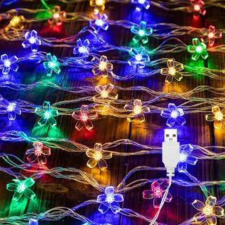 ENLACE Lichterkette Kirschblüten, 6M 40 LED Lichterkette Blumen mit USB, Blumen Lichterkette für Innen, Außen, Garten, Hochzeit, Terrasse, Bäume, Weihnachten, Party Deko, Bunte