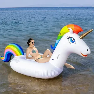 SENMI Pool Einhorn Aufblasbar - Pool Spielzeug Schwimmtier Luftmatratze mit 3 Speziellen Schnell Ventilen Einhorn für den Pool Kinder Erwachsene