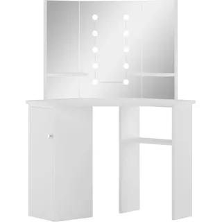 Eck-Schminktisch mit LED-Beleuchtung Weiß - Weiß