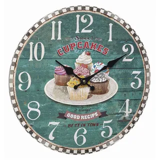 Analoge Wanduhr Vintage TFA 60.3045 große Quarzuhr 337 mm Retro Motiv Holzoptik : ohne Batterie : 60.3045.13 Cupcakes