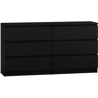roe furniture | Kommode - 6 Schubladen - 140 cm - Schwarz matt - Modernes Design - Funktional und stilvoll - Sideboard - Schwarz