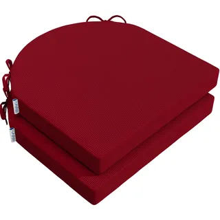 PRIMEPATIO Stuhlkissen 40x40x5cm, 2er-Set mit Fixierbändern, Rot | Hochdichter Schaumstoff mit waschbarem Bezug für Küche, Esszimmer und Garten, geeignet für den Einsatz innen und außen