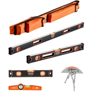 Vevor 4-teiliges Torpedo-Wasserwaagen-Set, 120/60/40/25cm alle magnetischen Wasserwaagen, Libellen-Lineal für 45/90/180 Grad, magnetisches Wasserwaagen-Werkzeug