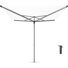 Brabantia - Essential Wäschespinne - Regenschirm'-System - UV-beständige Wäscheleine, Kein Durchhängen - Auch für Kleiderbügel - Stabile Aufhängeöse - Metallic Grey - ø 295 cm