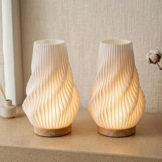 JHY DESIGN 2er Set Tischlampen, Kabellos, Touch-Dimmbar, 25 cm, Holzfuß | 2 kabellose LED-Tischlampen, 25 cm hoch, 3 Farbtemperaturen, stufenlos dimmbar per Touch, USB-C-Akku und Holzfuß