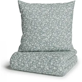 Bettwäsche OTTO HOME "Mariby", grün, B/L: 155cm x 220cm, 1 Stk., 1 Stk., Renforcé, B/L: 80cm x 80cm, 2, Renforcé, Obermaterial: 100% Baumwolle, Bettwäsche, Bettwäsche, mit feinem Blümchen Design, skandinavisch, romantische Bettwäsche