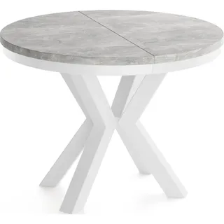 WFL Group Esstisch Clara Weiß runder ausziehbarer, Grauer Beton 120-200/120/76 cm , Holzwerkstoff , Rund,Rund , 120x76x120 cm , Esszimmer, Esstische