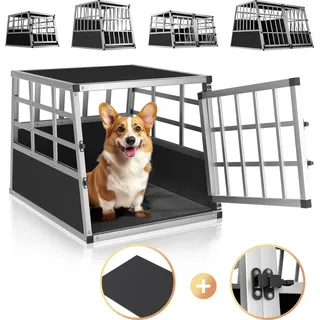 CADOCA® Hundetransportbox Aluminium Hundebox Kofferraum robust verschließbar trapezförmig M 54x70x51cm Reisebox Autobox Tiertransportbox - Schwarz