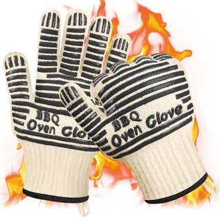 AUAUY Grillhandschuhe Hitzebeständig bis 350°C, Handschuhe mit Anti-Rutsch Silikon, Ofenhandschuhe Topfhandschuhe Kochhandschuhe Feuerfeste Handschuhe zum Backen, Grillen, Kochen, BBQ (Schwarz-27 cm)