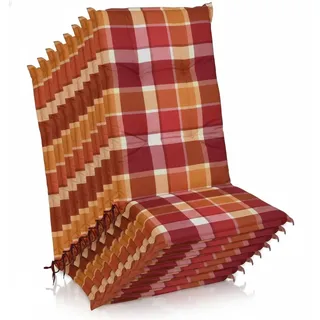 Beautissu 8er Set Hochlehner Auflagen Set 120x50 cm Polster Rot Kariert - Rot