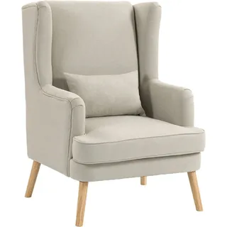 HOMCOM Ohrensessel Leinen Gummiholz 77L x 77B x 110H cm Beige
