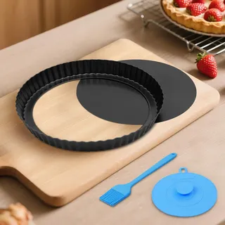 Highkit Tarteform mit Hebeboden 22cm, Antihaftbeschichtete Quicheform, Rund Quiche Backform, Wellenrand, Obstkuchenform, Tortenboden Backform für quiche, tarte, pie, Stahl, Dunkelgrau