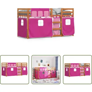 The Living Store Etagenbett mit Vorhängen Rosa 90x200 cm Massivholz Kiefer - Rosa