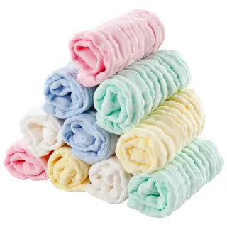 qooloo EXTSUD Baby Waschlappen, 10er Musselin Spucktücher Baby 25x25cm Mulltücher Baumwolle Moltontücher Handtücher Weiche Gesichtstücher Neugeborene Baby Wipes(Farbig)