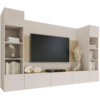 Mirjan24 Wohnwand Deromi I , Beige , Holzwerkstoff , 260x150x38 cm , Wohnzimmer, Wohnwände