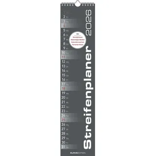 Neumann Streifenplaner SCHWARZ 2026 - Streifenkalender - Wandplaner - Küchen-Kalender - 11,3x49,5