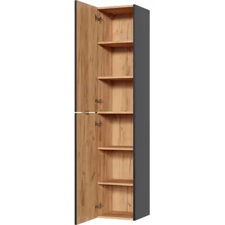 Badschrank Badezimmer Hochschrank Regal Badmöbel Regale Bad Schränke 35x33x185cm - Braun, Schwarz