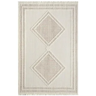 Carpet City Teppich Kurzflor Wohnzimmer - Terracotta - 140x200 cm - Teppiche Fransen Boho-Style - Raute-Optik - Schlafzimmer, Esszimmer