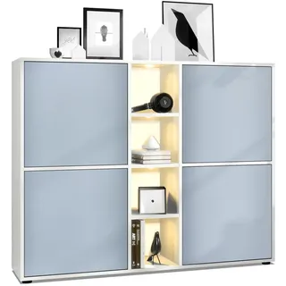 Vladon Highboard Cuba Türen in Denim matt , Holzwerkstoff , 130.5x105.5x35.5 cm , Kleinmöbel, Kommoden, Highboards