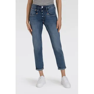 Herrlicher 7/8-Jeans HERRLICHER "Shyra Cropped Denim Comfort", Damen, Gr. 27, N-Gr, blau (snake blau), Denim/Jeans, Obermaterial: 98% Baumwolle, 2% Elasthan, 7/8-Länge, Jeans 7/8-Jeans, mit halb verdeckter Knopfleiste
