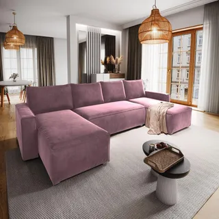 masseno Ecksofa DENI mit Schlaffunktion U-Form, Sofa mit Bettkasten, Wohnzimmersofa, Couch, Soffa, Bettsofa, Couchgarnitur- Lila, MONOLITH 62 - Lila