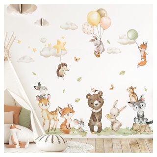 DEKO KINDERZIMMER Wandsticker Babyzimmer Waldtiere Boho Wandtattoo für Babyzimmer Bär Fuchs Hase Wandaufkleber Tiere Spielzimmer Wanddeko DK1141-05