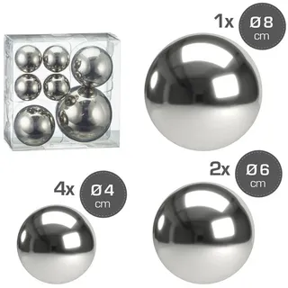 Cepewa 7er Set Style Deko Kugeln in 3 Größen Sortiert Silber Teichkugeln Metallkugeln Gartenkugeln