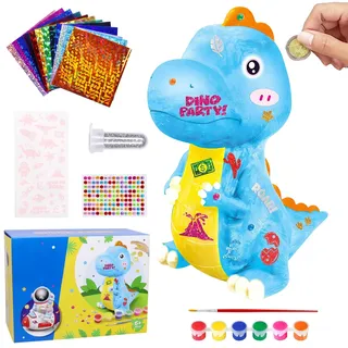 Dinosaurier Spardose, Sparbox Kinder, DIY Dino Spardose, Spardosen Kinder mit Pigment Glitzer, 3D Dinosaurier Sparschwein Lustig, Wiederverwendbare Sparbox, Geschenke Bastelset Mädchen