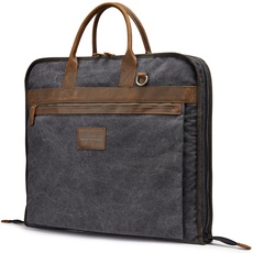 S-ZONE Unisex Kleidersack Anzugtasche Canvas Leder Trim Kleidertasche für Reisen Kurzurlaub Geschäftsreisen Aufbewahrung