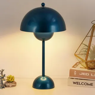 Marineblaue Tischlampe in Pilzform mit Blumentopf – Metall, 34 cm, E27-Fassung für Schlafzimmer, Wohnzimmer, Kinderzimmer, Arbeitszimmer oder Büro