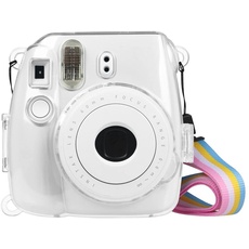 Fintie Tasche für Fujifilm Instax Mini 9 Mini 8 Mini 8+ Sofortbildkamera - Ultradünne PVC Hartschale Schutzhülle Reise Kameratasche Abdeckung mit Regenbogen abnehmbaren Riemen, Crystal Clear