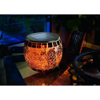 esotec Solar Mosaikleuchte Brillant, Echtglas, mehrfarbiges Mosaik, LED Tischleuchte außen, Dekolicht, Crackle Bruchglas, Windlicht, Dekoleuchte draußen, 2800K, IP44, outdoor, wetterfest 102066