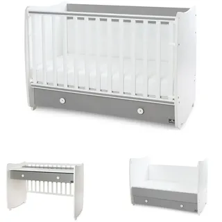 Lorelli Babybett Dream 60 x 120 cm umbaubar Schreibtisch Kinderbett Schaukelbett weiß dunkelgrau - Grau