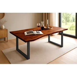 Esstisch Baumkante massiv Akazie nussbaum 140 x 80 schwarz QUINN - Braun