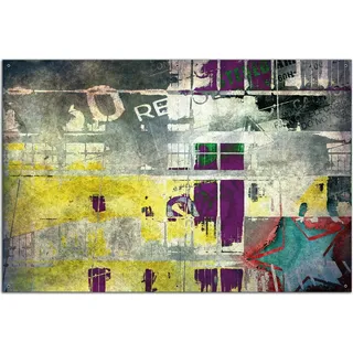 Wallario Outdoor-Poster für Garten oder Balkon, Motiv Retro-Style türkis-rot, in ca. 61 x 91,50 cm - Gelb