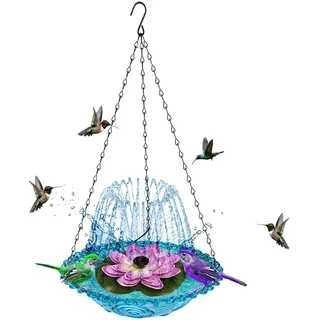Solar-Brunnen Zum Aufhängen, Vogeltränke mit Blumenblatt-Design, Vogeltränke aus Kunststoff mit 3 Ketten, Gummi-Saugnäpfen für Stabilität, Ideal für Garten- und