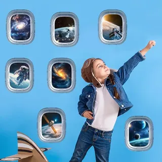 SUPERDANT 3D Wandtattoo Universum Und Galaxie 3D Wandsticker Flugzeug Aufhängen Fenster Wandaufkleber Weltraum Wandkunst Aufkleber Vinyl Wandsticker Für Jungen Kinderzimmer Kinderzimmer Klassenzimmer